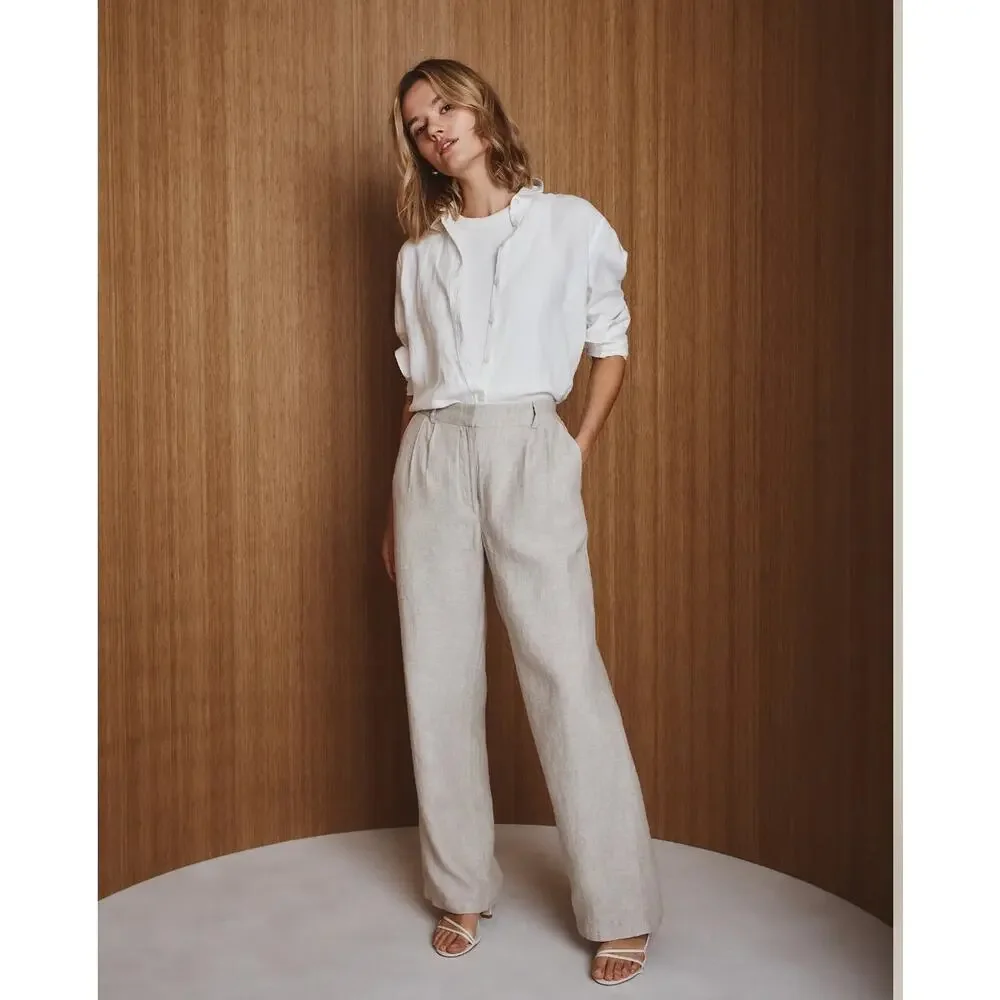 Quince 100% European Linen Pleated Trouser Flax 10 Classic Minimalist Hamptons